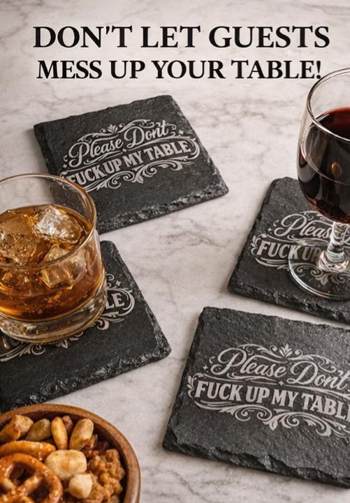 Set of 4 Slate Drink Coasters | Funny Housewarming Gift, Bar Decor