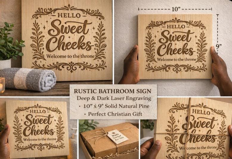 Hello Sweet Cheeks Wooden Sign – Funny Farmhouse Bathroom Wall Art