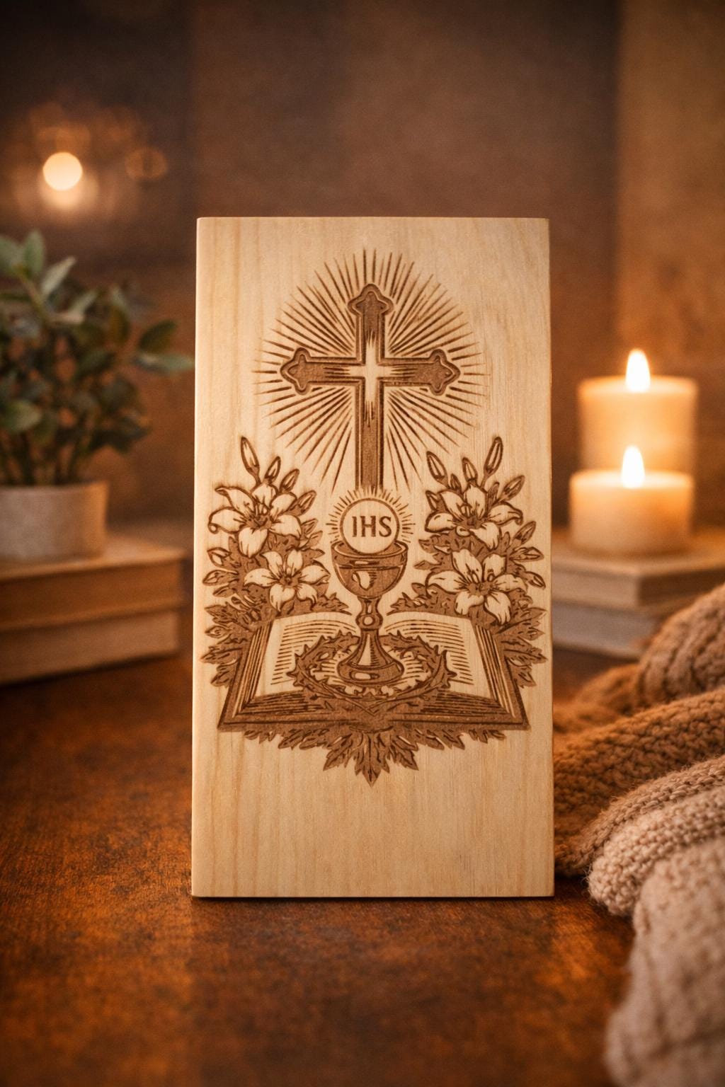 Engraved Jesus Christ Wood Block Decor | Faith Based Wall Art Sign