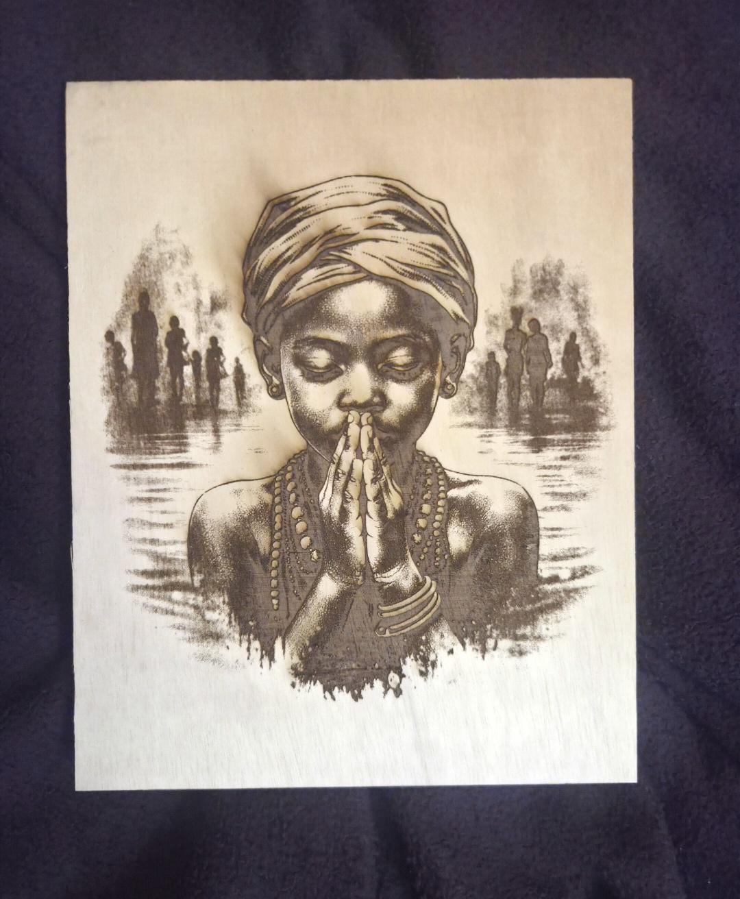 African Child Prayer Wood Engraving. | 11x8 Handmade Laser Engraved Wall Art | Spiritual Black Art | Strength of the Anointed Series Panel II