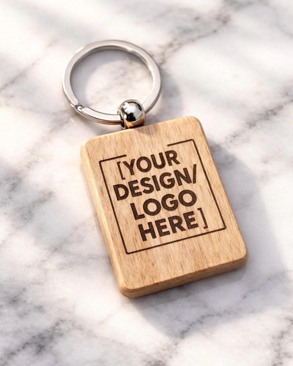 Custom Laser Engraved Wood Keychain | Personalized Logo Key Tag, Small Business Gift