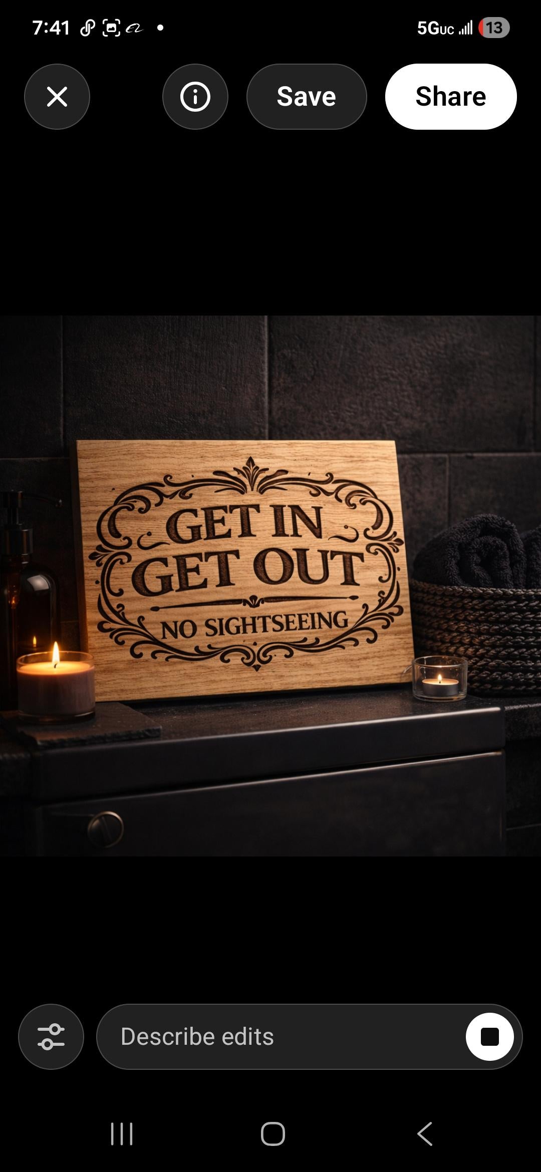 Funny Bathroom Sign – Get In Get Out No Sightseeing – Rustic Engraved Wood Bathroom Decor – Guest Bathroom Humor – Farmhouse Bathroom Sign