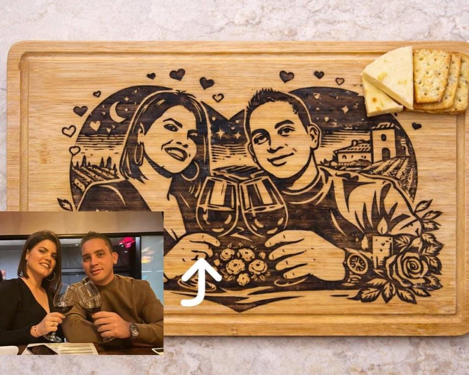 Custom Photo Engraved Cutting Board | Laser Etched Wooden Keepsake Home Decor