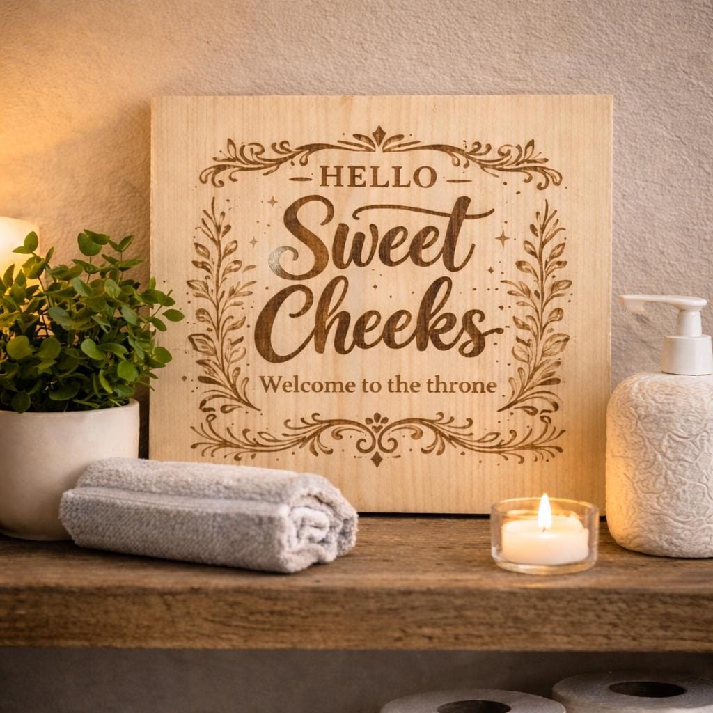 Hello Sweet Cheeks Wooden Sign – Funny Farmhouse Bathroom Wall Art