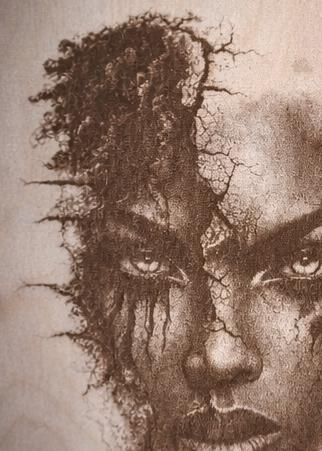 Fractured Beauty – African American Wall Art | 16x12 Laser Engraved Wood Panel | Black Woman Portrait | Emotional Art Decor
