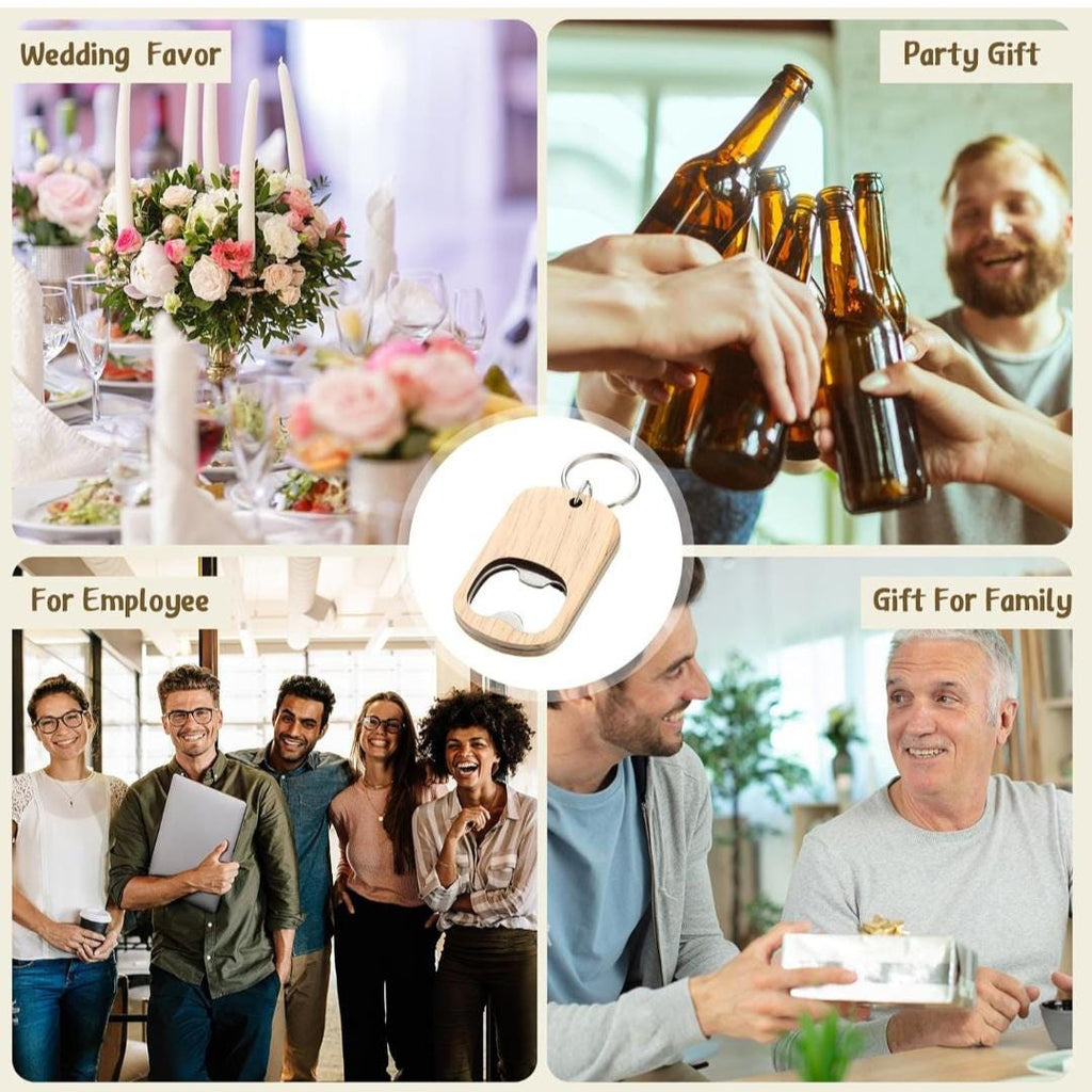 Personalized Wooden Bottle Opener Keychain | Custom Engraved Logo Gift