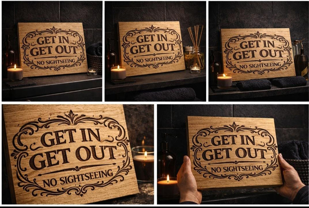 Funny Bathroom Sign – Get In Get Out No Sightseeing – Rustic Engraved Wood Bathroom Decor – Guest Bathroom Humor – Farmhouse Bathroom Sign