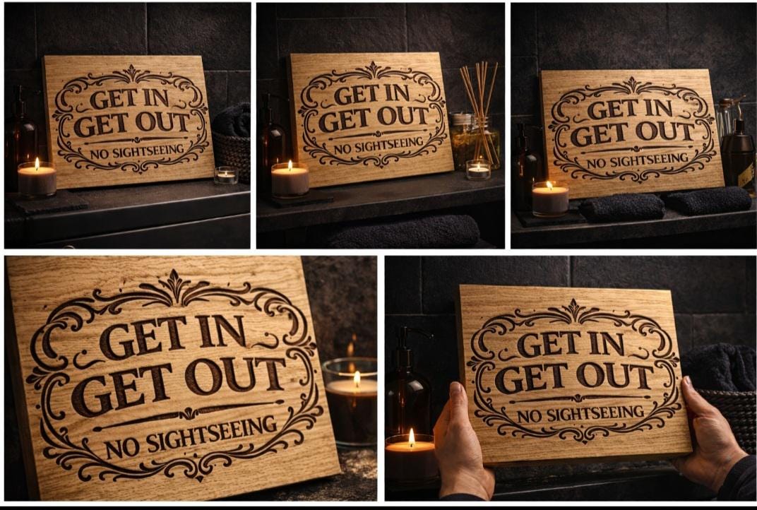 Funny Bathroom Sign – Get In Get Out No Sightseeing – Rustic Engraved Wood Bathroom Decor – Guest Bathroom Humor – Farmhouse Bathroom Sign