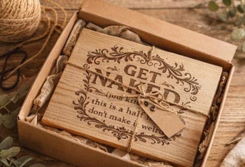 Funny Bathroom Sign – “Get Naked (Just Kidding)” Engraved Wood Sign – Guest Bathroom Humor – Rustic Farmhouse Bathroom Decor – Half Bath Wal