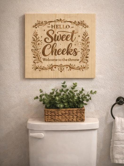 Hello Sweet Cheeks Bathroom Sign – Funny Bathroom Decor – Rustic Engraved Wood Sign – Farmhouse Bathroom Wall Art – Guest Bathroom Humor