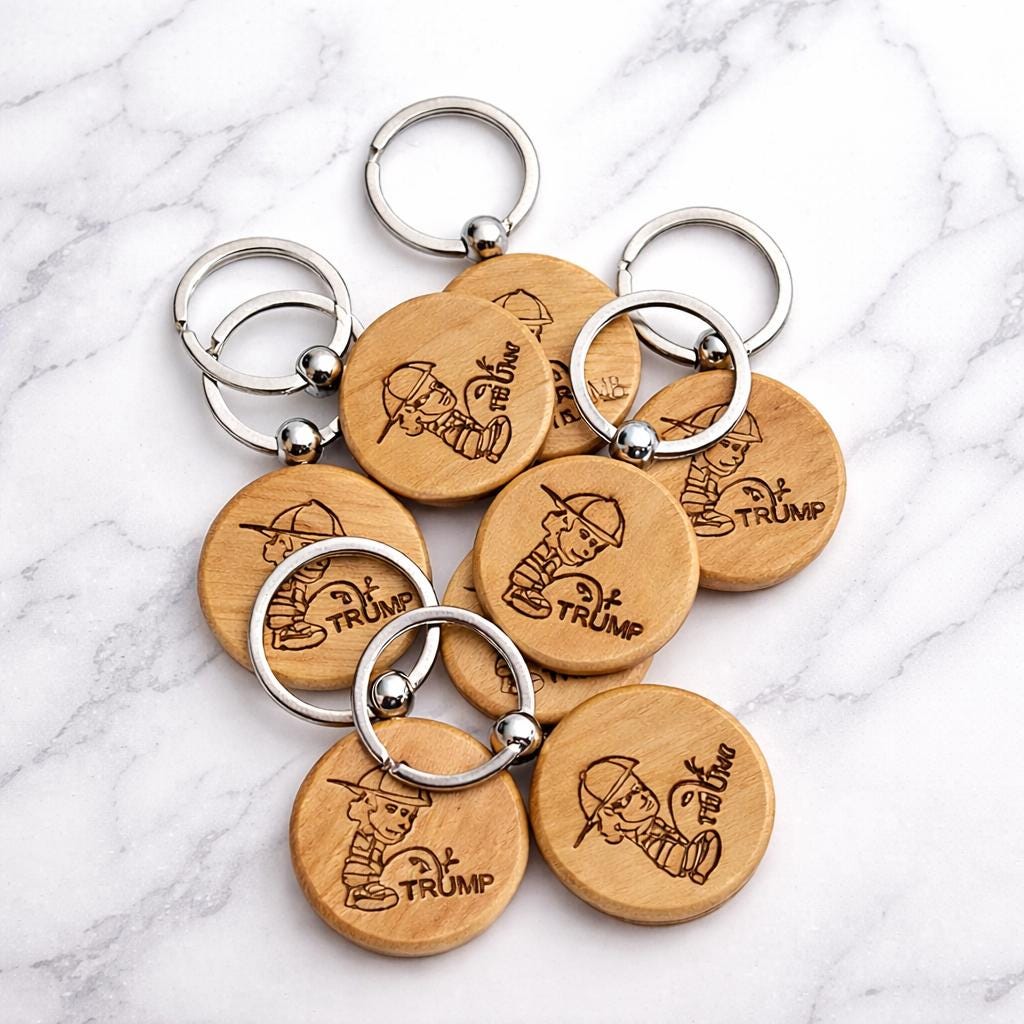 P*ss On Trump Humorous Engraved Wood Keychain - Personalized Joke Gift