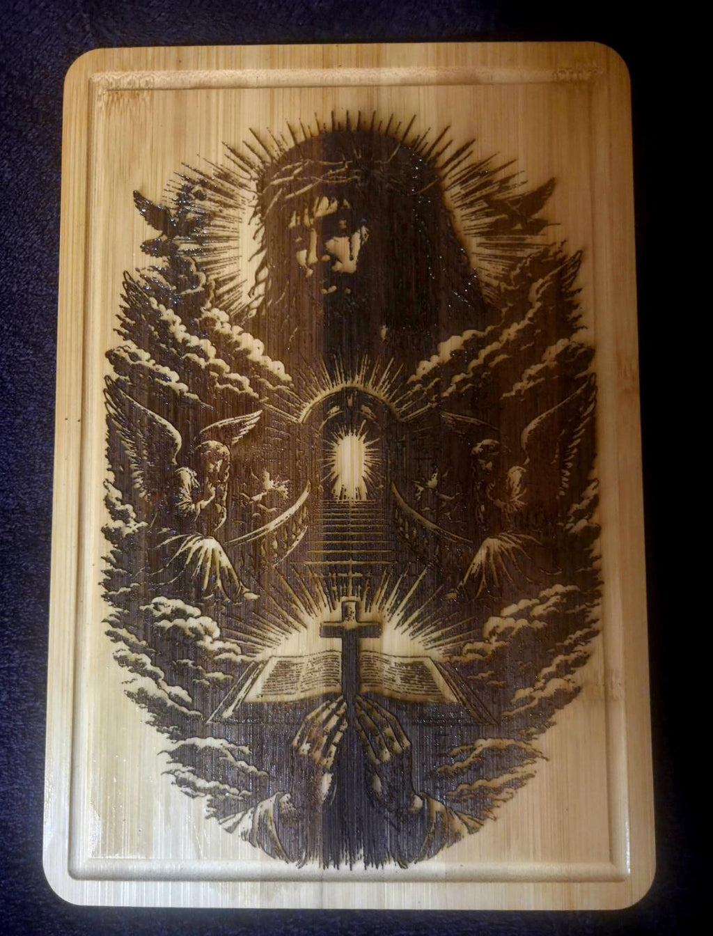 Jesus Stairway to Heaven Bamboo Cutting Board | Christian Kitchen Decor, Faith Gift