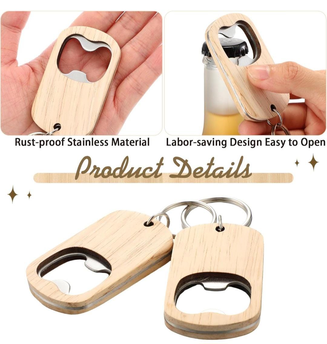 Personalized Wooden Bottle Opener Keychain | Custom Engraved Logo Gift