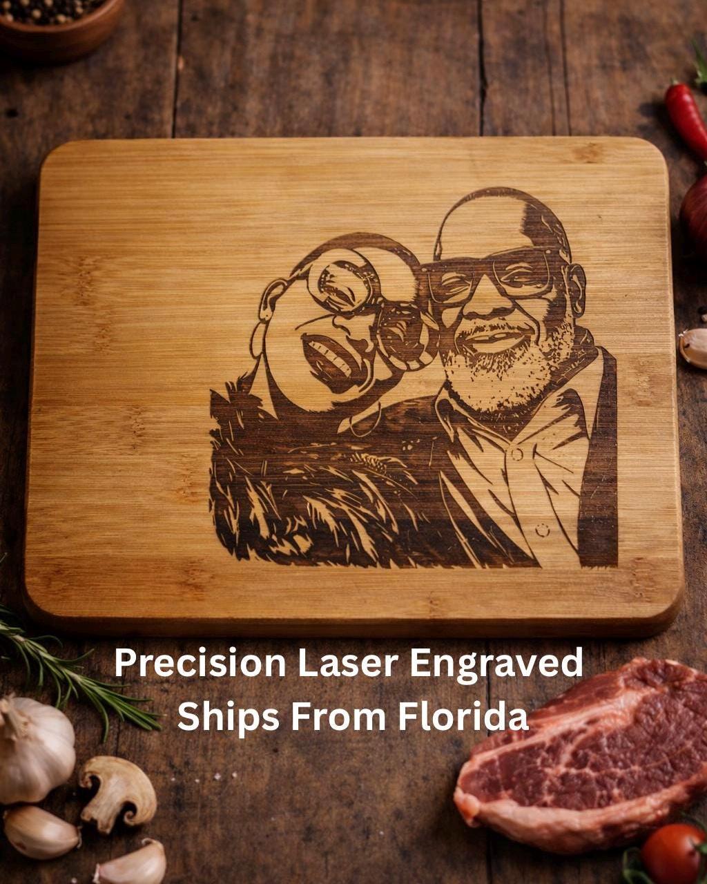 Custom Photo Engraved Cutting Board | Laser Etched Wooden Keepsake Home Decor