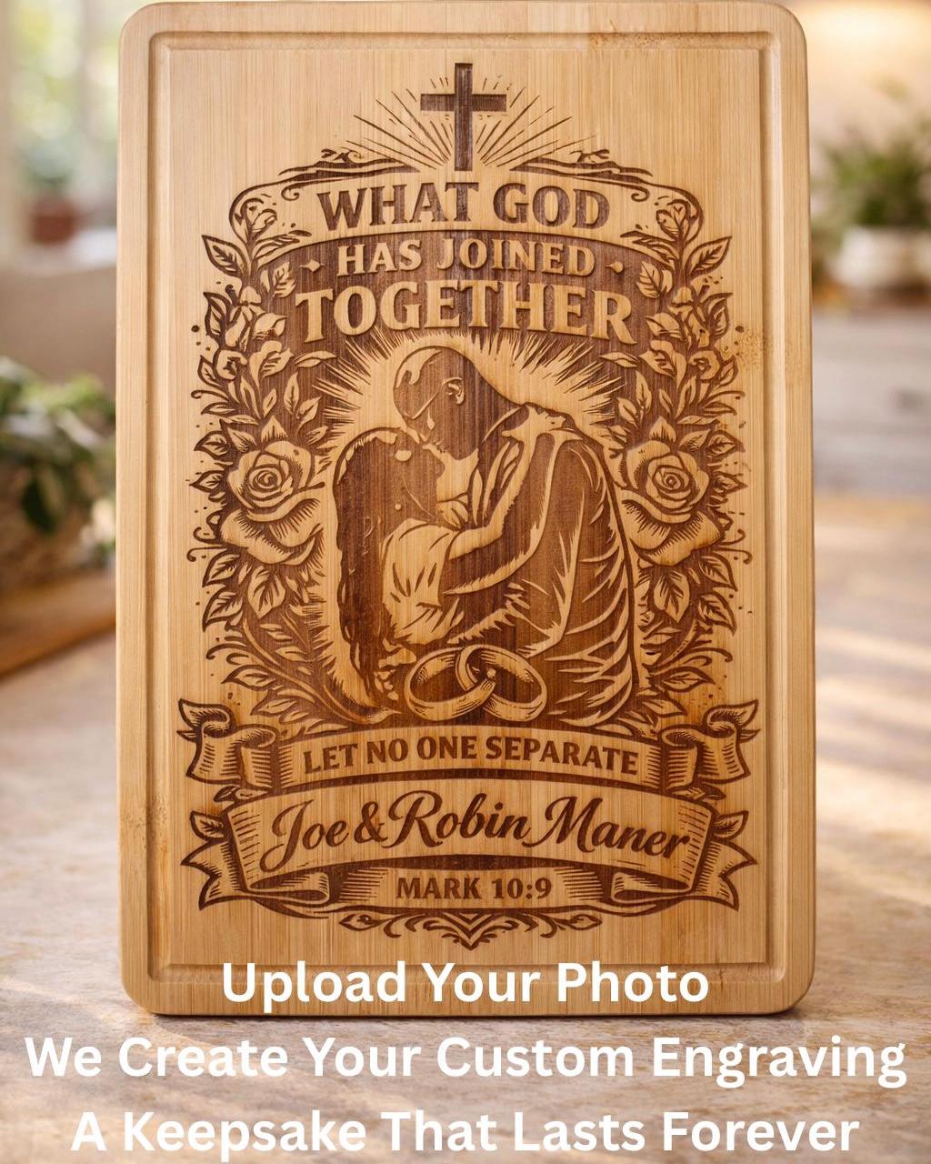 Custom Photo Engraved Cutting Board | Laser Etched Wooden Keepsake Home Decor
