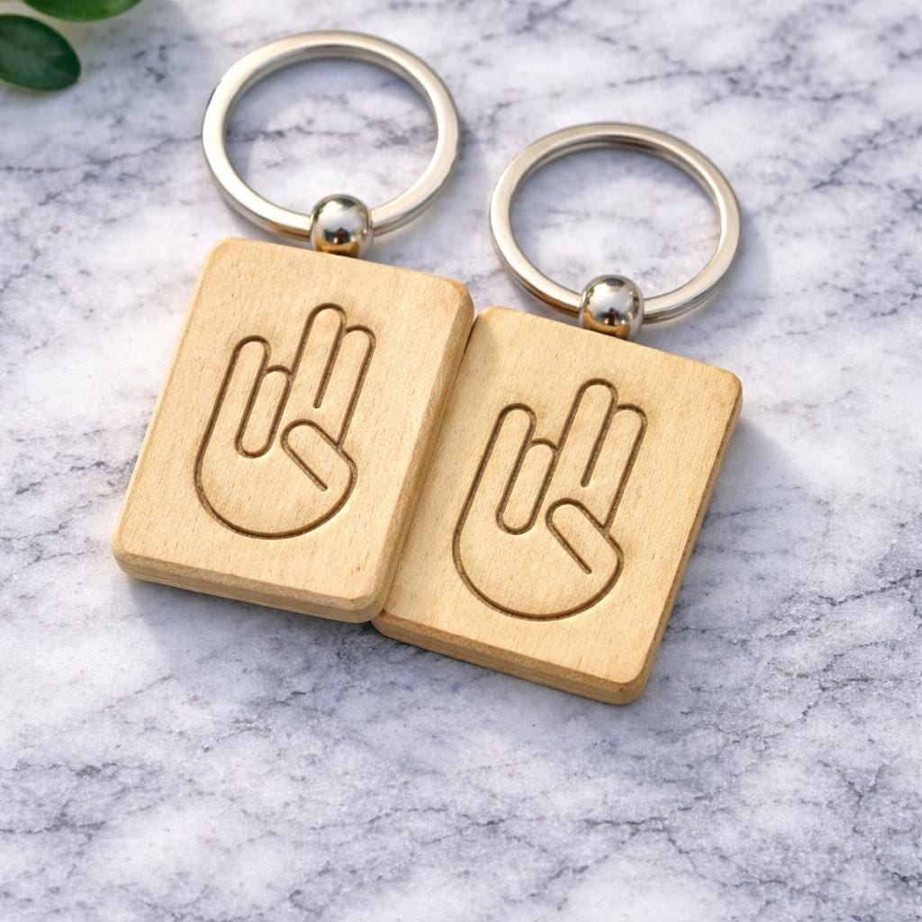 Engraved Wooden Hand Gesture Keychain | Adult Humor Gag Gift