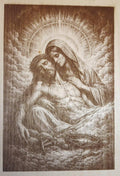 Mother Mary & Jesus Engraved Wood Art | Religious Wall Decor | Christian Gift | Sacred Art Panel | Faith-Based Home Decor 16x12