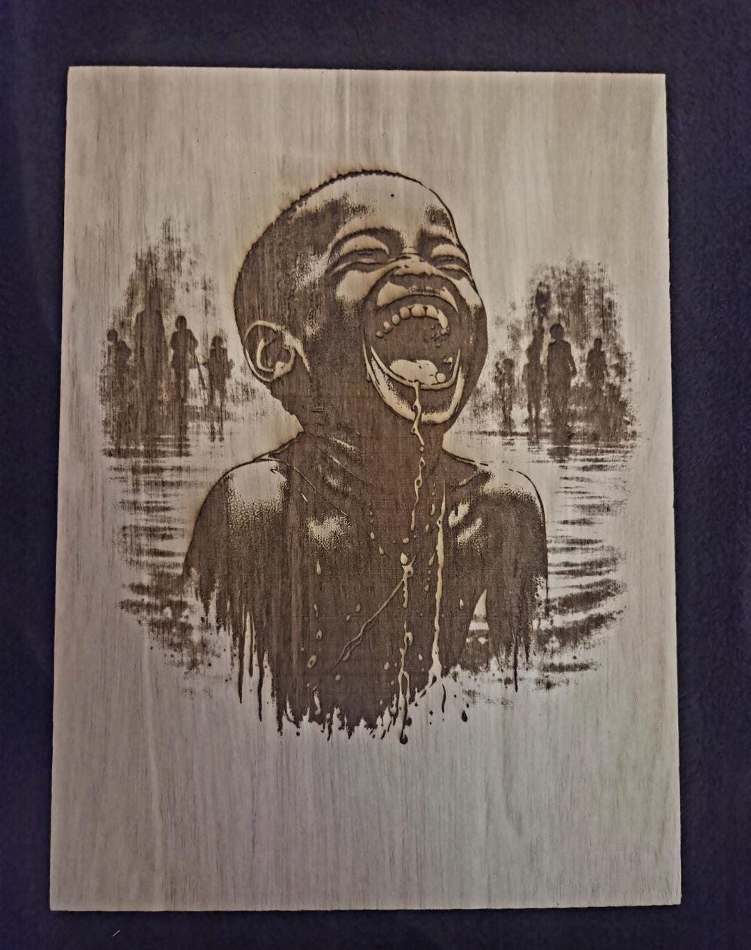 African Child Joy Wood Engraving | 11x8 Laser Engraved Wall Art, Emotional Black Art