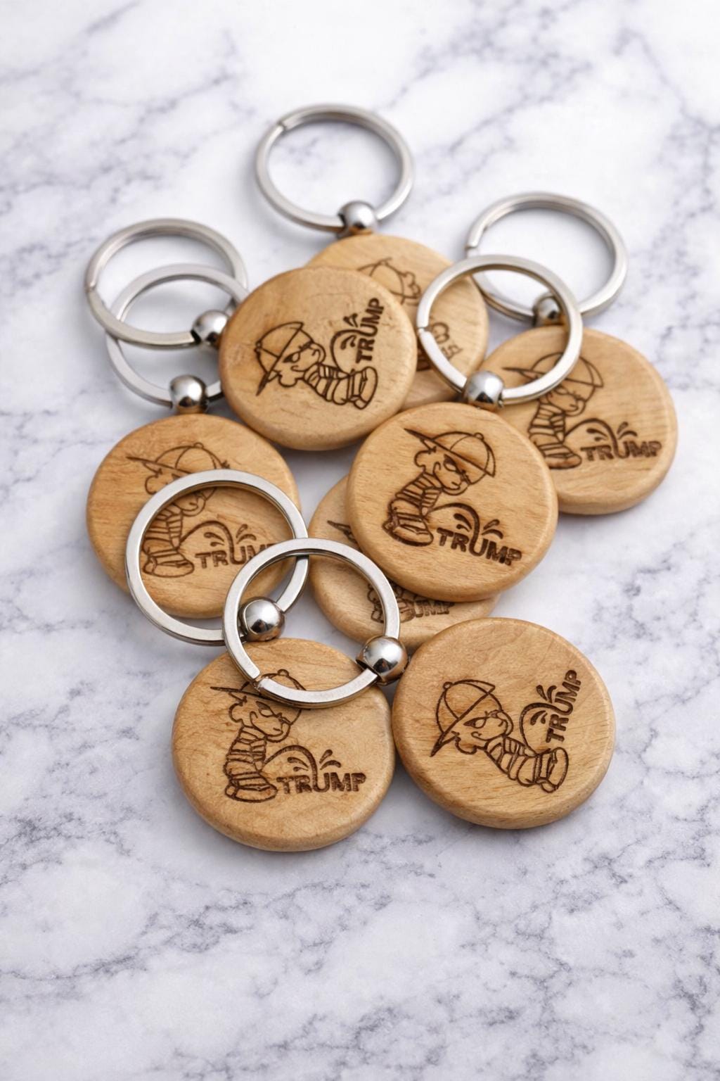 P*ss On Trump Humorous Engraved Wood Keychain - Personalized Joke Gift