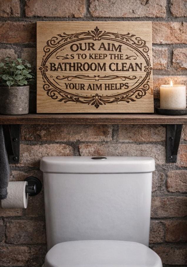 Engraved Wood Bathroom Sign | Rustic Farmhouse Humor Decor (8x10 Inches)