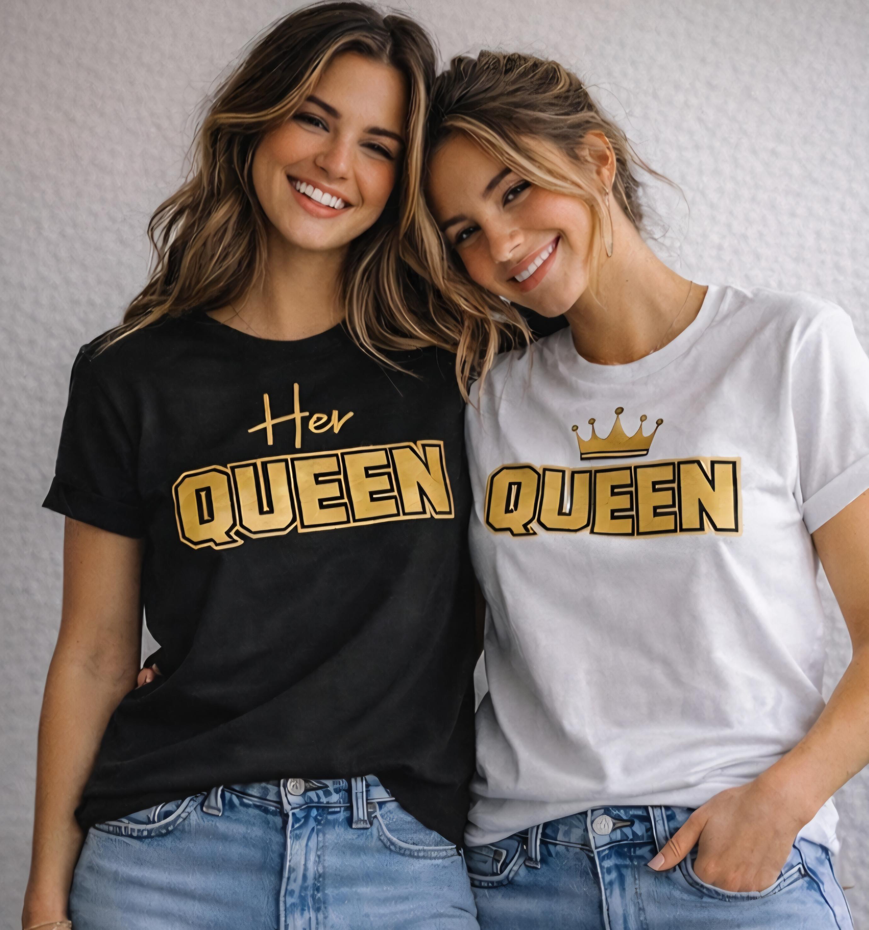 Her  Matching Shirts | LGBTQ Couple Shirts | Gay Couple Matching Tees | Queen Queen Shirts | Pride Couple Outfit | Inclusive Relationship