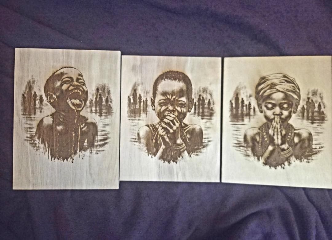 African Child Wood Wall Art Set (3 Panels) | Joy Pain Faith Series | 11x8 Laser Engraved Wood Art | Black Art Decor | Strength of the Anoint