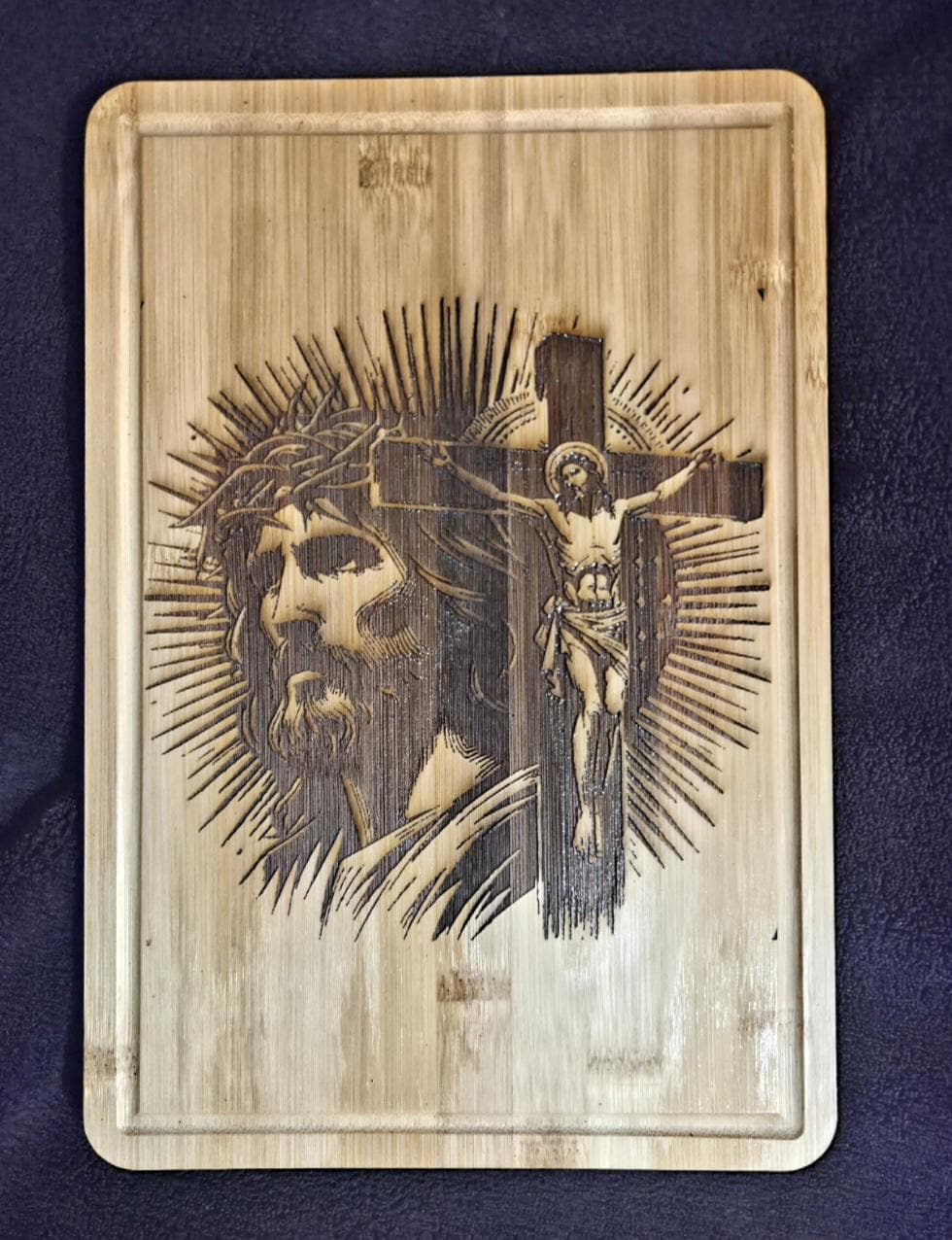 Jesus Cross Engraved Bamboo Cutting Board | Christian Kitchen Decor