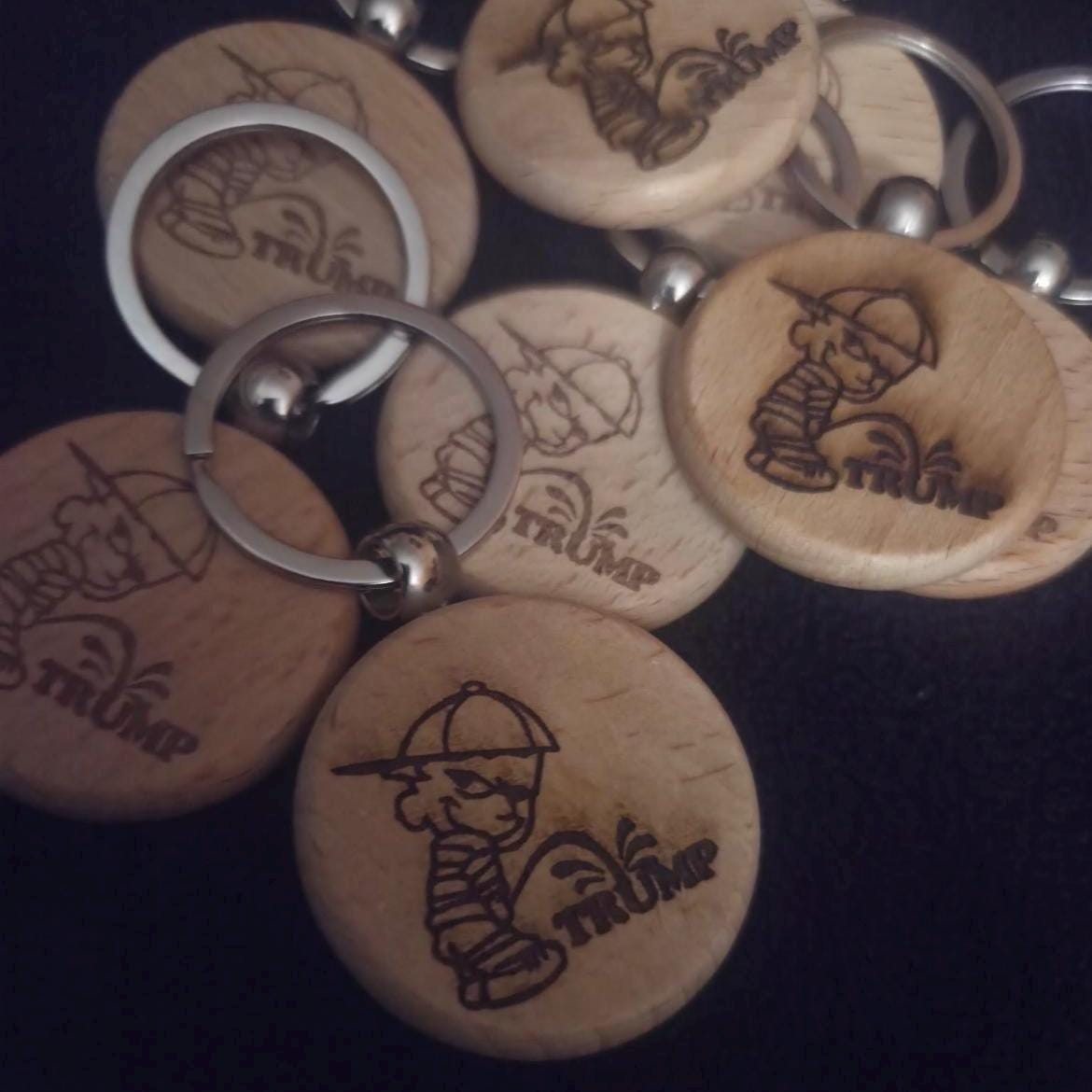 P*ss On Trump Humorous Engraved Wood Keychain - Personalized Joke Gift