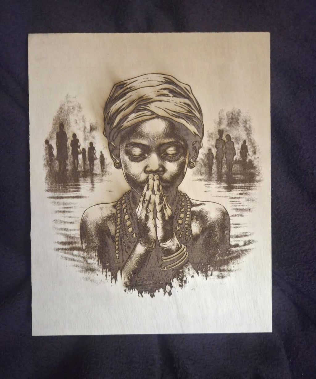 African Child Prayer Wood Engraving | 11x8 Handmade Laser Engraved Wall Art | Spiritual Black Art | Strength of the Anointed Series Panel II