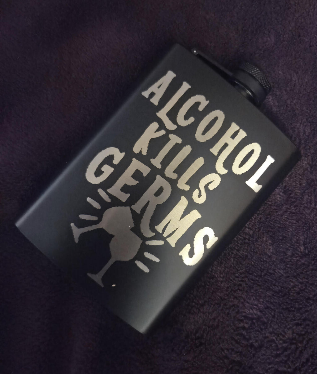 Funny Engraved Flask | Alcohol Kills Germs Barware Gift