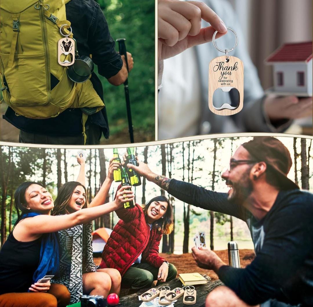 Personalized Wooden Bottle Opener Keychain | Custom Engraved Logo Gift