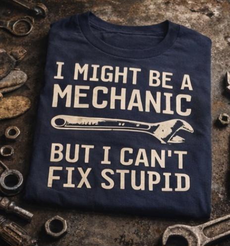 Funny Mechanic Shirt – I Might Be A Mechanic But I Can’t Fix Stupid. – Wrench Humor Tee – Garage Shirt – Gift for Him – Handyman Shirt