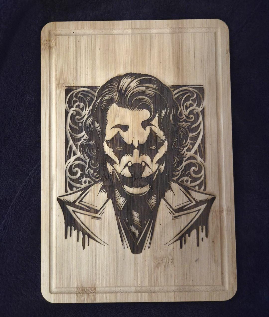 Joker Like Clown Style Engraved Cutting Board | Villain Kitchen Decor | Laser Engraved Bamboo