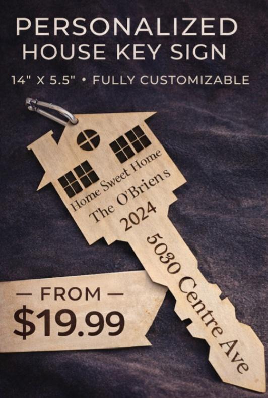 Personalized Engraved Wood Key Sign | Custom Housewarming Realtor Gift