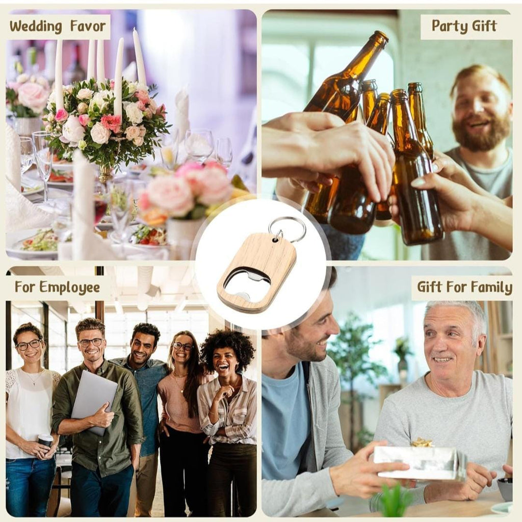 Personalized Wooden Bottle Opener Keychain | Custom Engraved Logo Gift