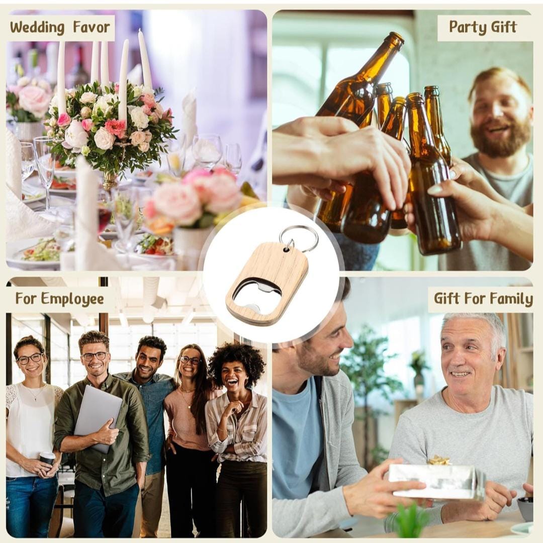 Personalized Wooden Bottle Opener Keychain | Custom Engraved Logo Gift