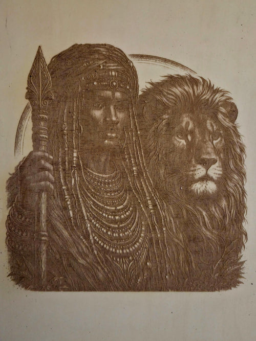 African Warrior Panther Wood Engraving | 16x12 Tribal Wall Art, Black Heritage Decor