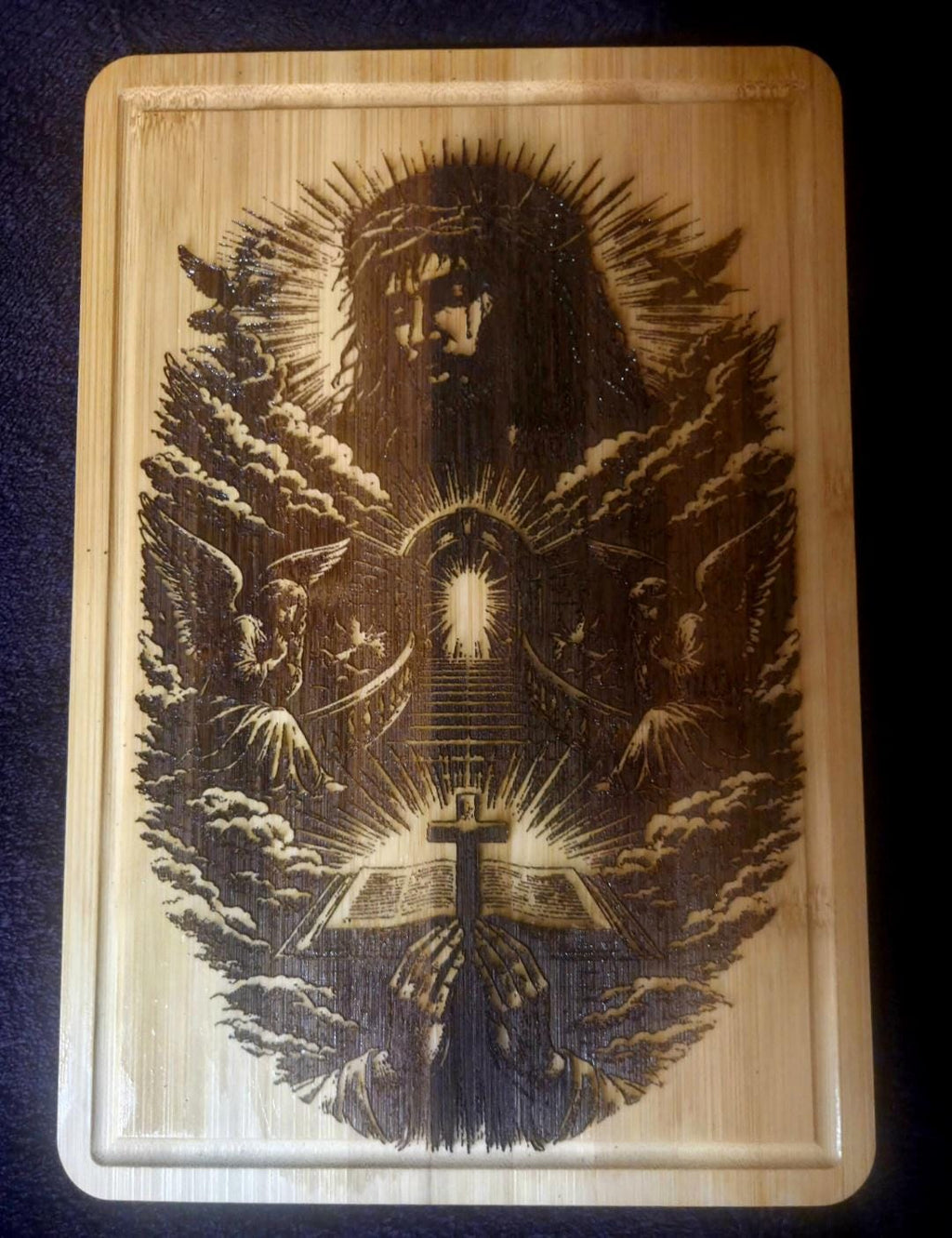 Jesus Stairway to Heaven Bamboo Cutting Board | Christian Kitchen Decor, Faith Gift