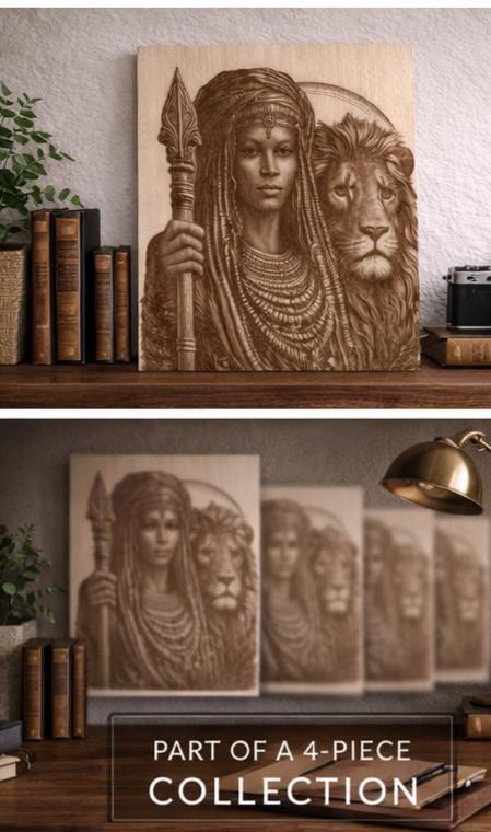 African Warrior Panther Wood Engraving | 16x12 Tribal Wall Art, Black Heritage Decor