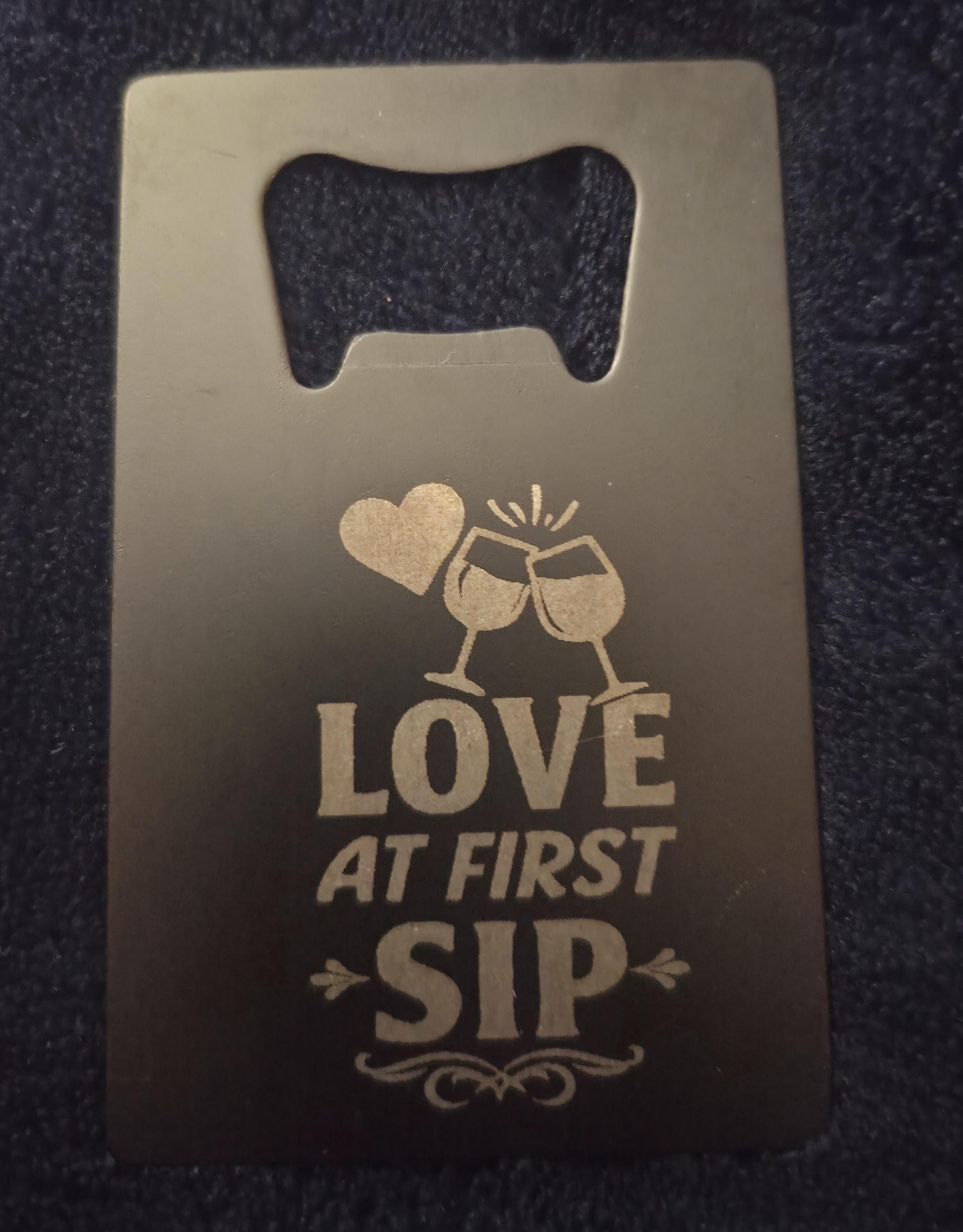 Love at First Sip Bottle Opener Engraved Gift for Couples Anniversaries Parties