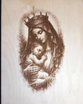 Mother Mary & Baby Jesus Engraved Wood Art | Christian Wall Decor | Religious Gift | Faith-Based Home Decor | 16x12 Panel