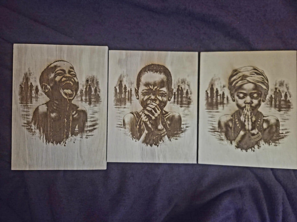 African Child Prayer Wood Engraving. | 11x8 Handmade Laser Engraved Wall Art | Spiritual Black Art | Strength of the Anointed Series Panel II