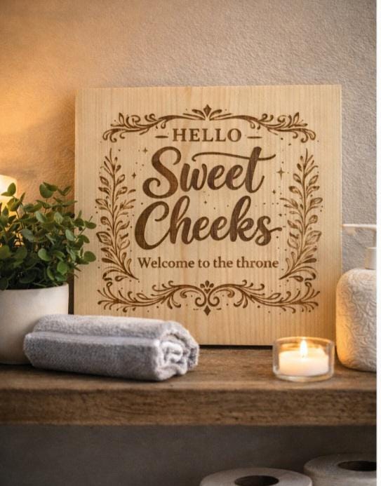 Hello Sweet Cheeks Bathroom Sign – Funny Bathroom Decor – Rustic Engraved Wood Sign – Farmhouse Bathroom Wall Art – Guest Bathroom Humor
