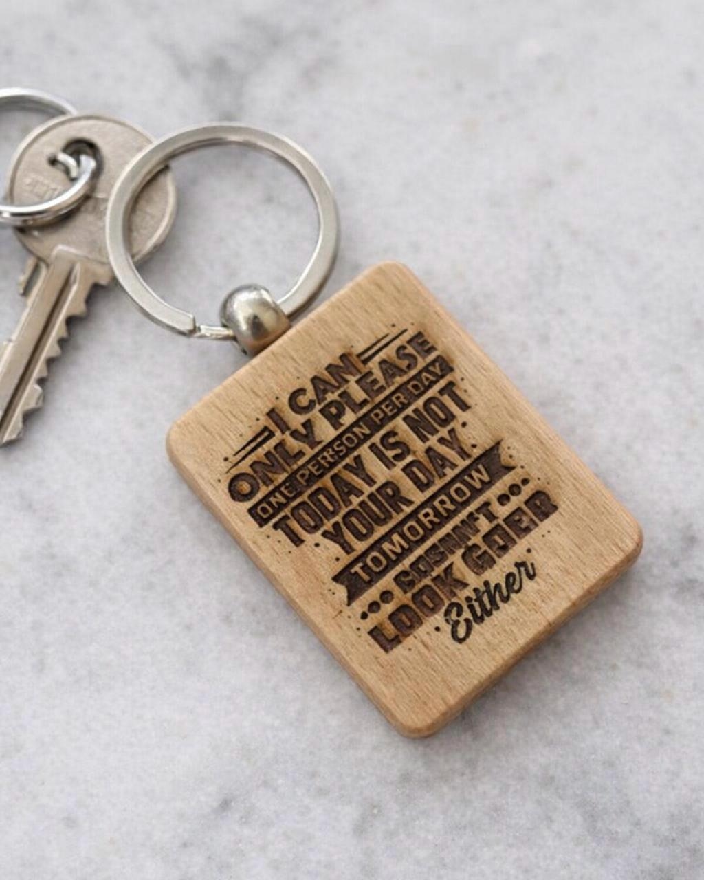 Custom Laser Engraved Wood Keychain | Personalized Logo Key Tag, Small Business Gift