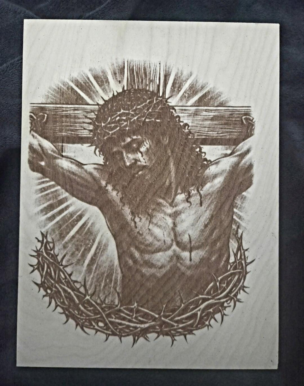 Black Jesus Wood Engraving | Faith Wall Art | Crown of Thorns Portrait | Christian Home Decor | Religious Gift | Spiritual Wall Panel 16x12