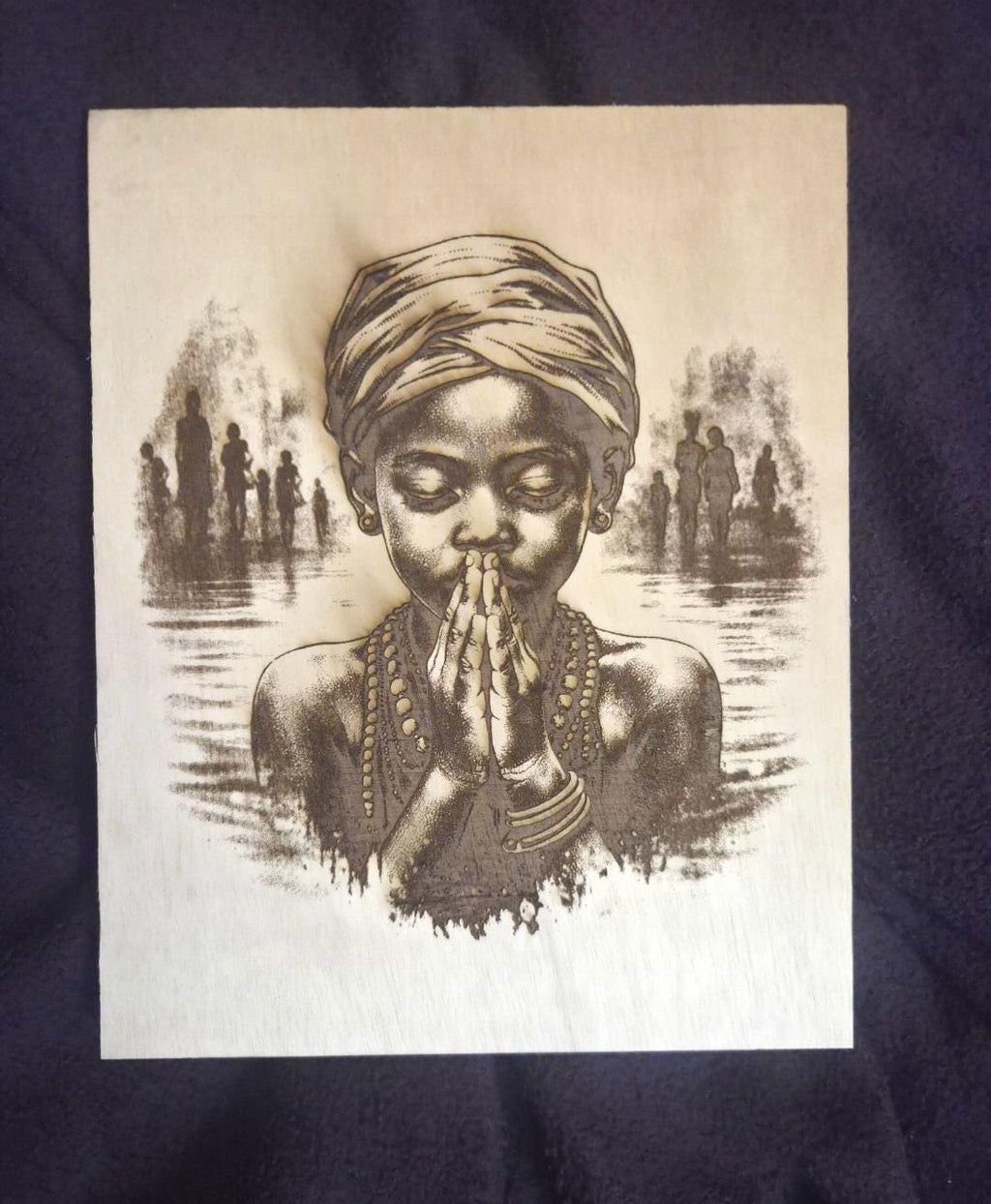 African Child Prayer Wood Engraving | 11x8 Handmade Laser Engraved Wall Art | Spiritual Black Art | Strength of the Anointed Series Panel II
