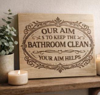 Engraved Wood Bathroom Sign | Rustic Farmhouse Humor Decor (8x10 Inches)