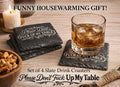 Set of 4 Slate Drink Coasters | Funny Housewarming Gift, Bar Decor