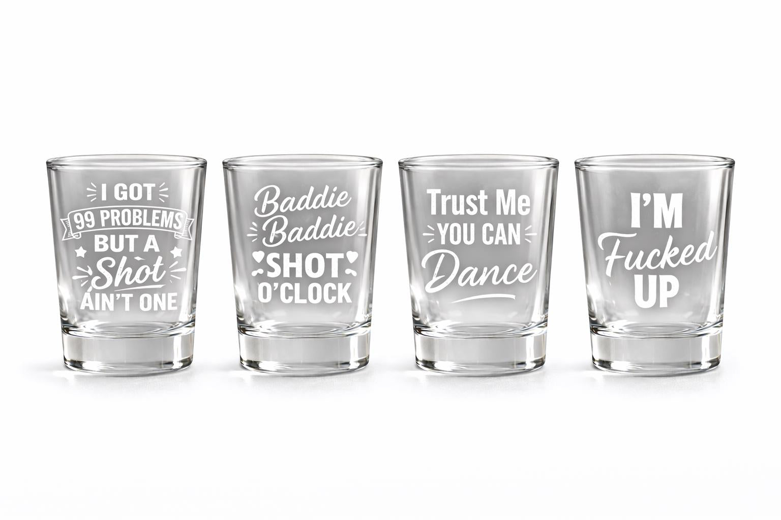 Engraved Funny Shot Glass Set – Adult Humor Barware, Party Gift