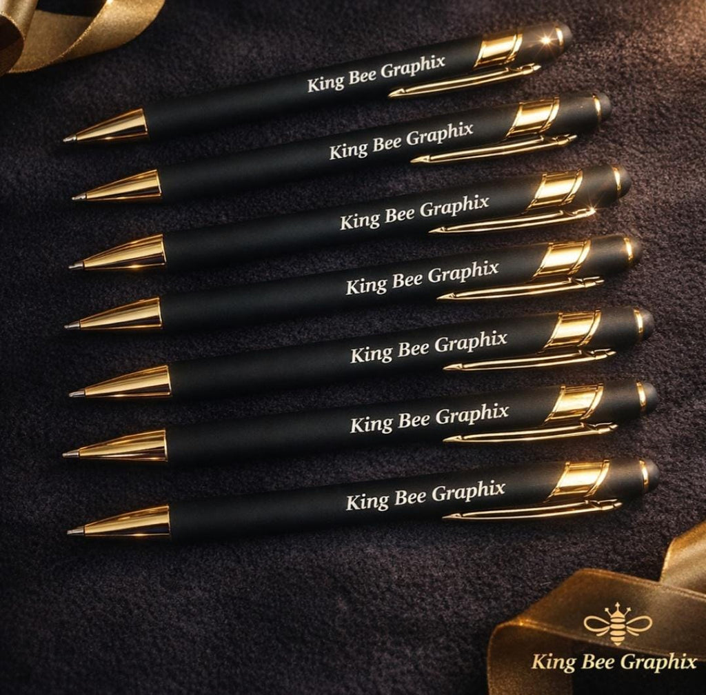 Custom Engraved Pens | Matte Black Gold Accent Business Branding Realtor Gift